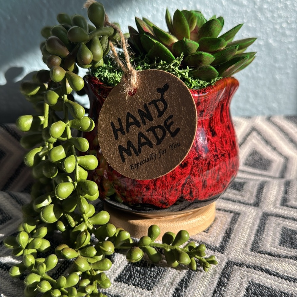Artificial Succulents in a Red Glazed Pot ❤️
